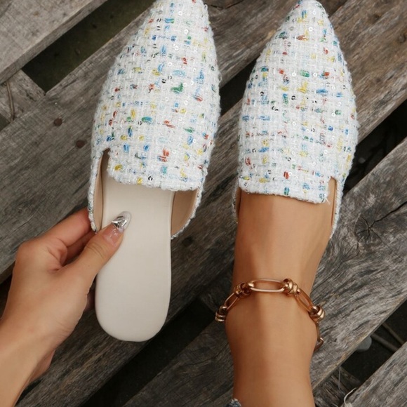 Women Color Block Point Toe Flat Mules, Fashion Outdoor Flats - Picture 6 of 8